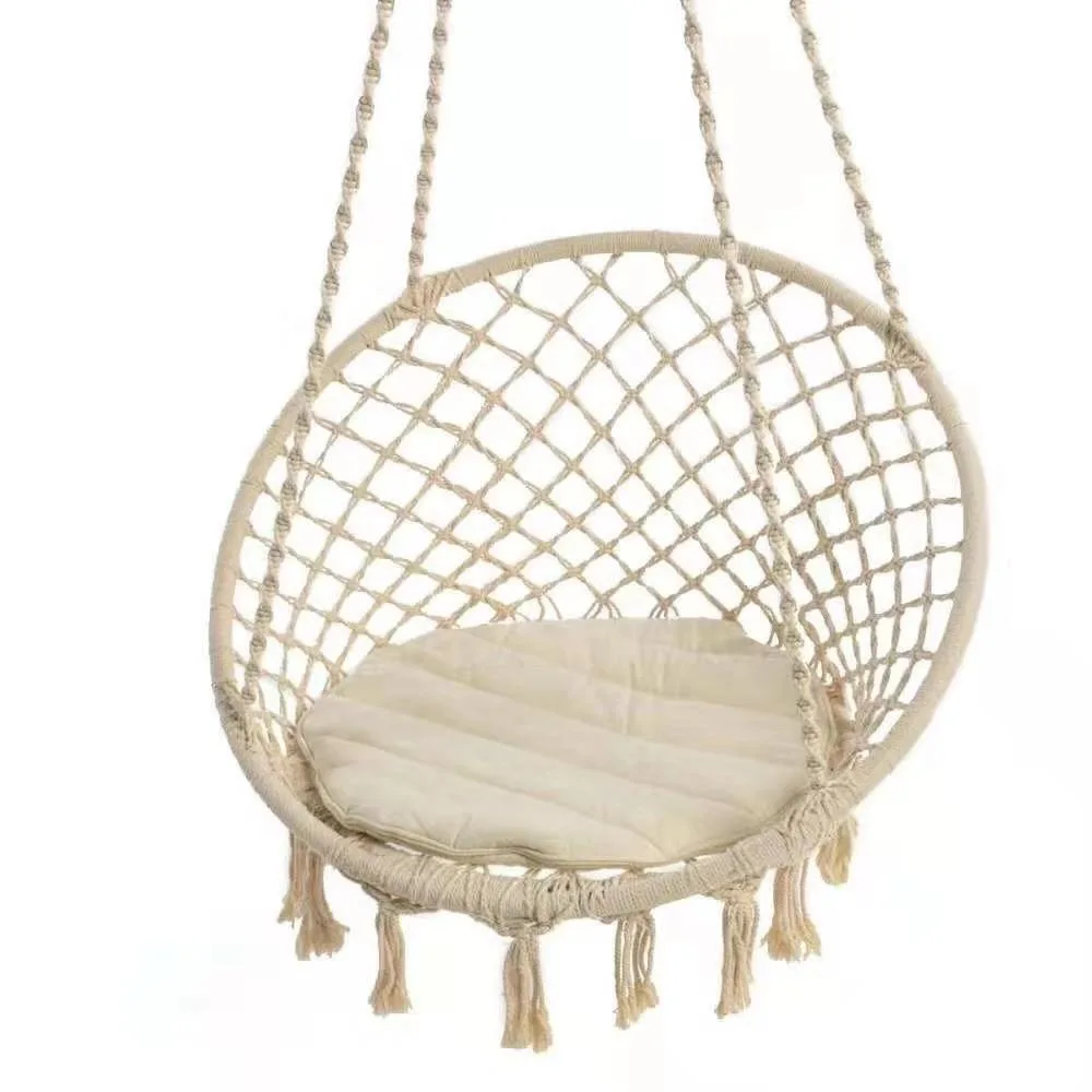 

Macrame Round Shape Hanging Hammock Swing Chair For Garden Porch Home Hotel Wedding Indoor Outdoor Hand-woven Bohemian Style, Customized color