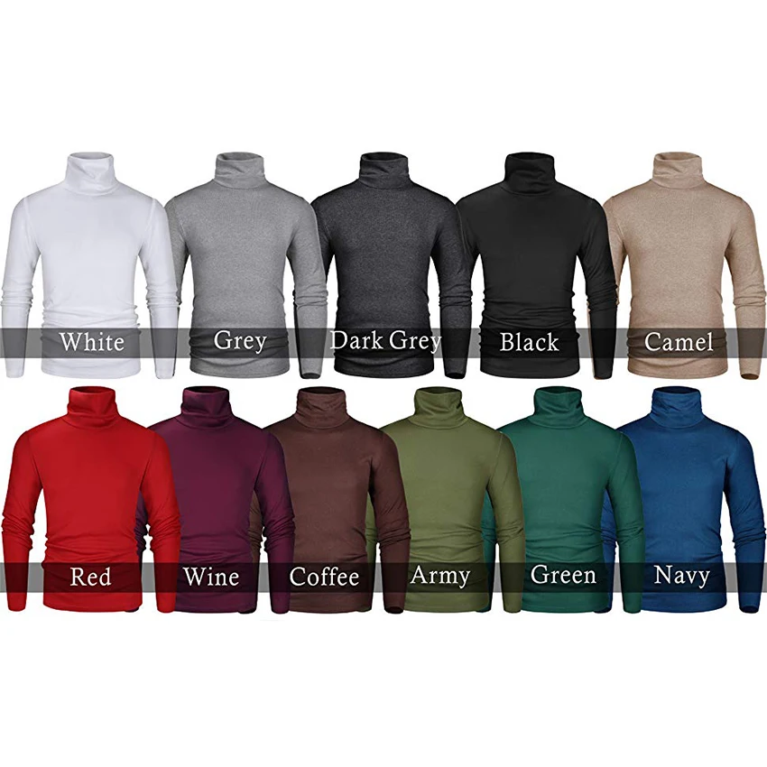 

Hot Sell Men Autumn Plain Color Design Turtle Neck Full Sleeve T Shirts, As picture