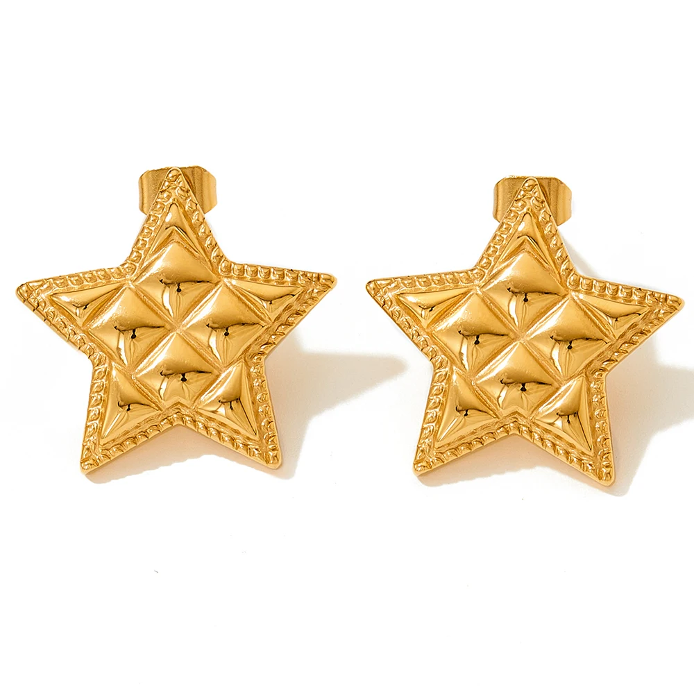 

Retro 18k Gold Plated Stainless Steel Jewelry Gift Hip Hop Charm Five-pointed Star Stud Earrings