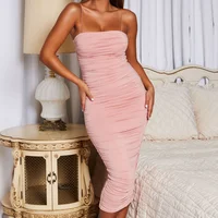 

2 Layers Women Long Dress Bodycon Midi Sexy Dress Elegant Party Club Dresses Off Shoulder Ruched Pencil Dress Pink Robe