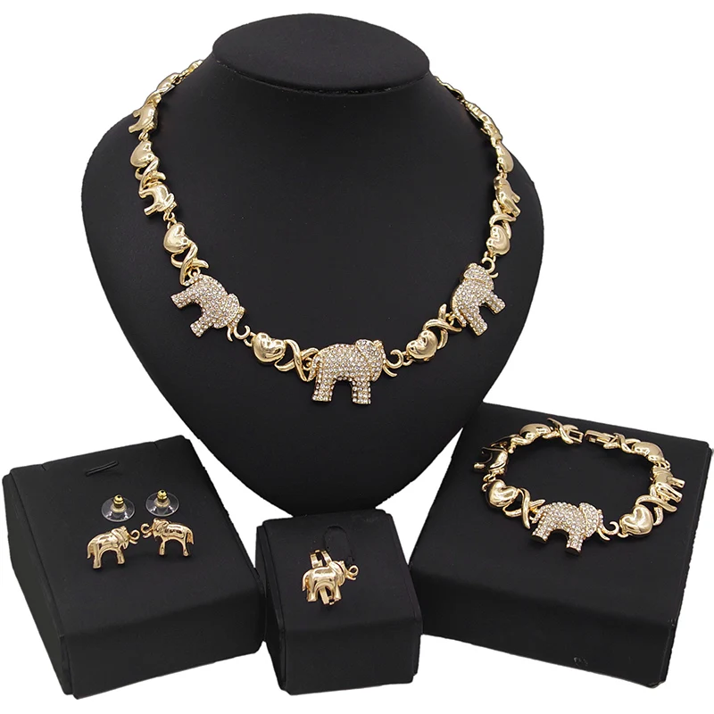 

Yulaili Crystal Elephant I Love You Hug And Kiss Jewelry Set 14k Gold Plating Wedding Party Jewelry Set For Woman Gift X0065