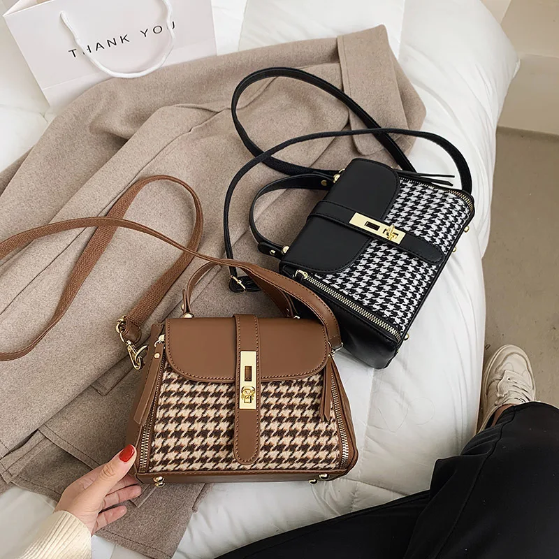 

Designer Houndstooth Small Square Bag Women Cross Body Bag Lady Sling Shoulder Bags Ladies Handbags