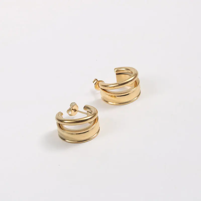 2022 Jewelry Trendy Earring 18K Gold Plated Double-layer Hoop Earrings Stainless Steel Earrings Wholesale