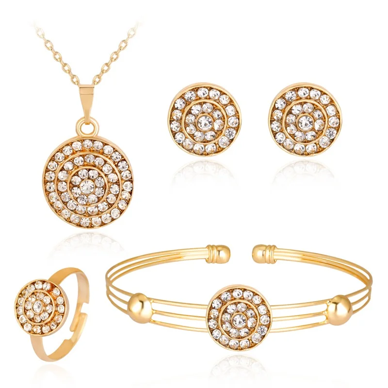 

Hot sale new necklace set exquisite alloy diamond disc necklace earrings four-piece set
