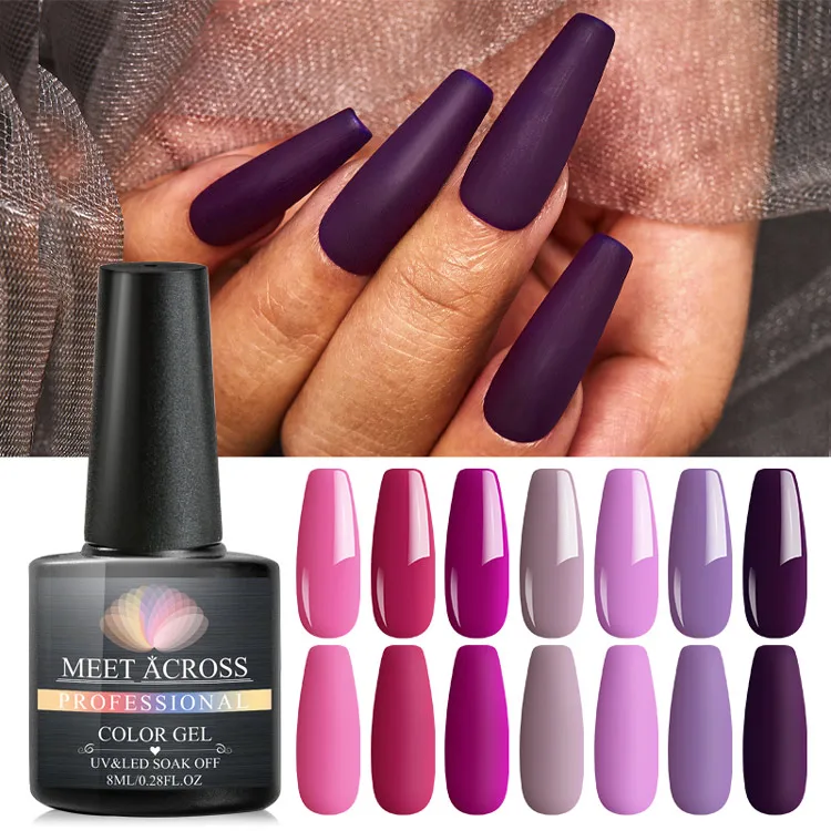 

Meet Across 8 ml Purple Series Color Matte Top Coat Nail Varnish UV LED Hybrid Soak Off Gel Polish, 54 colors optional