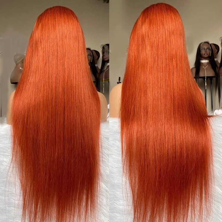 

Ginger Orange Straight Wig Colored Ginger Lace Front Wig Pre plucked Ginger Orange Hd Lace Human Hair Wigs with Baby Hair