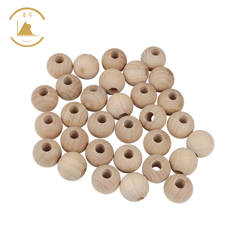 Factory Direct Beech Round Wooden Loose Beads for DIY Craft Making Finished Wooden Ball with Large Hole Custom Size, Natural
