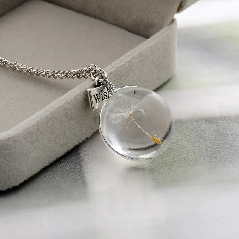 

Handmade Natural dandelion round crystal Pendants Necklaces Drying treatment Permanent preservation Jewelry friend Gifts, As picture