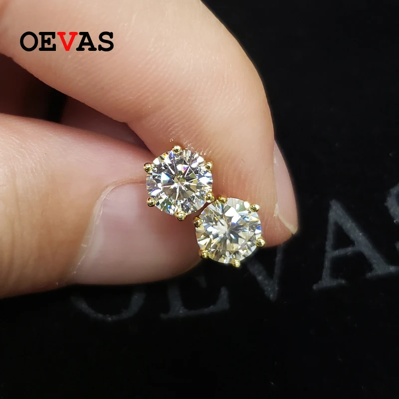 

OEVAS Real 1 Carat D Color Moissatine Stud Earrings For Women 18K Gold Color 100% 925 Sterling Silver Wedding Fine Jewelry