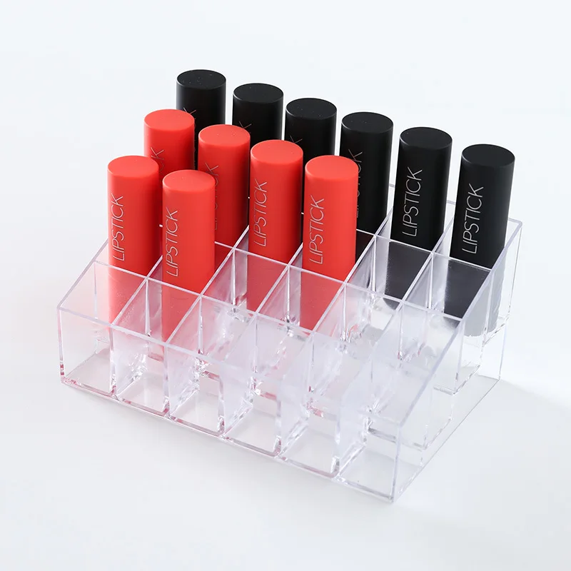 

24 Grid Lipstick Organizer Transparent Luxury Glass Vanity Holder Make Up Cosmetic Makeup Case Acrylic Storage Box Stand Holder