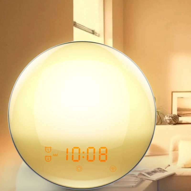 

portable wifi app bluetooth speaker sleep and improve mood sunrise smart alarm clock wake up light new model, White