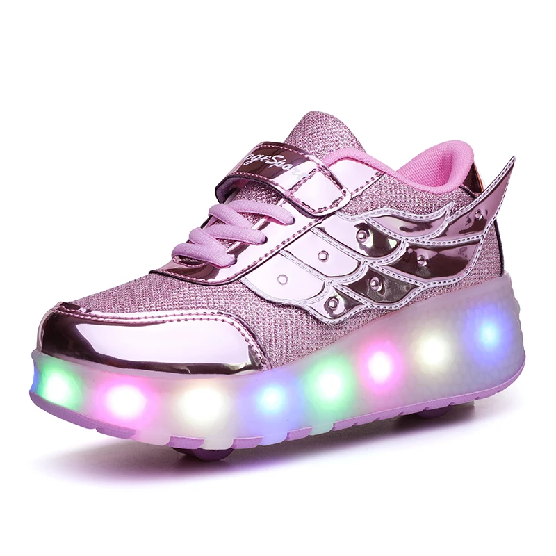 

Big Kids Boys 7 Colors Changed Light Up Outdoor Sport Fashion USB Charging Girls' Roller Skate Shoes Patines Para Mujeres, Gold, silver, pink, shiny pink