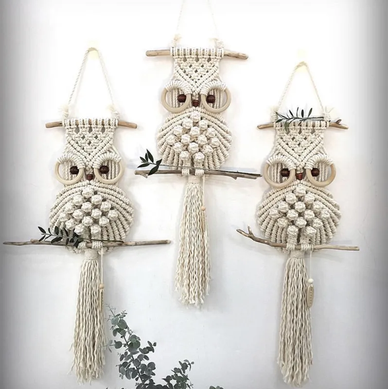 

Hot Cute Handmade Decorative Macrame Wall Hanging Owl Home Macrame Decor, Custom as request