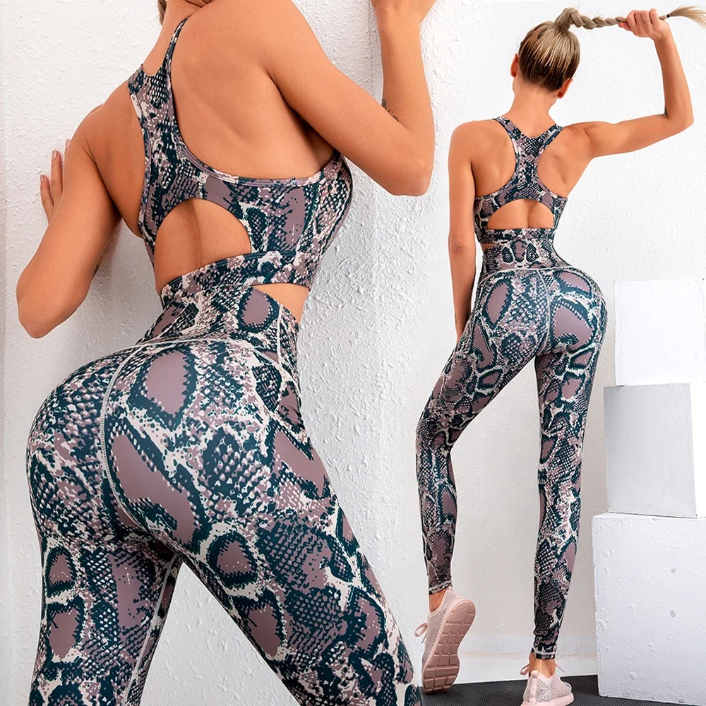 

Custom Logo Snake Ropa Deportiva Mujer Outfits Running Sports Bra & High Waist Leggings 2 Pieces Crop Tops Yoga Set for Women