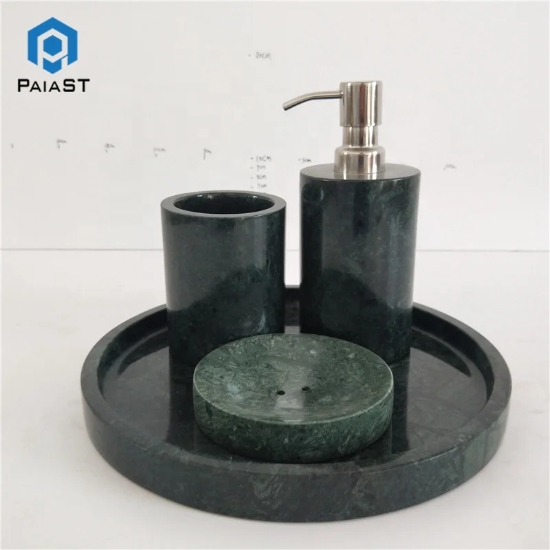 

Amazon Wholesale Natural Stone Dark Green Marble 4pcs Bathroom Accessory Set