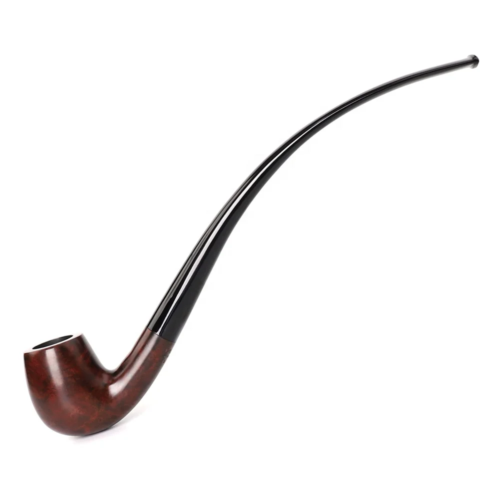 

MUXIANG Briar Pipe Handmade Churchwarden Tobacco Pipe Long Bent Stem Smoking Pipe 9mm Carbon Filter, Brown