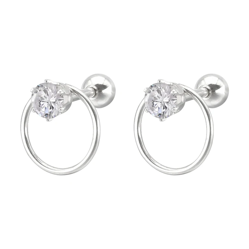 

Stainless steel circle white zircon earrings trendy fashion hypoallergenic factory direct hot style, Picture