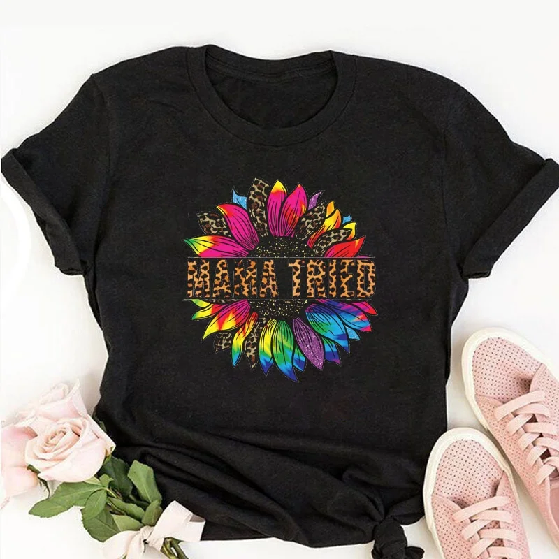 

Wholesale Woman Clothing Mama Mother's Day Pattern Printed Graphic T shirt Short Sleeve White Tee Shirts for Women, Black white gray dark blue red