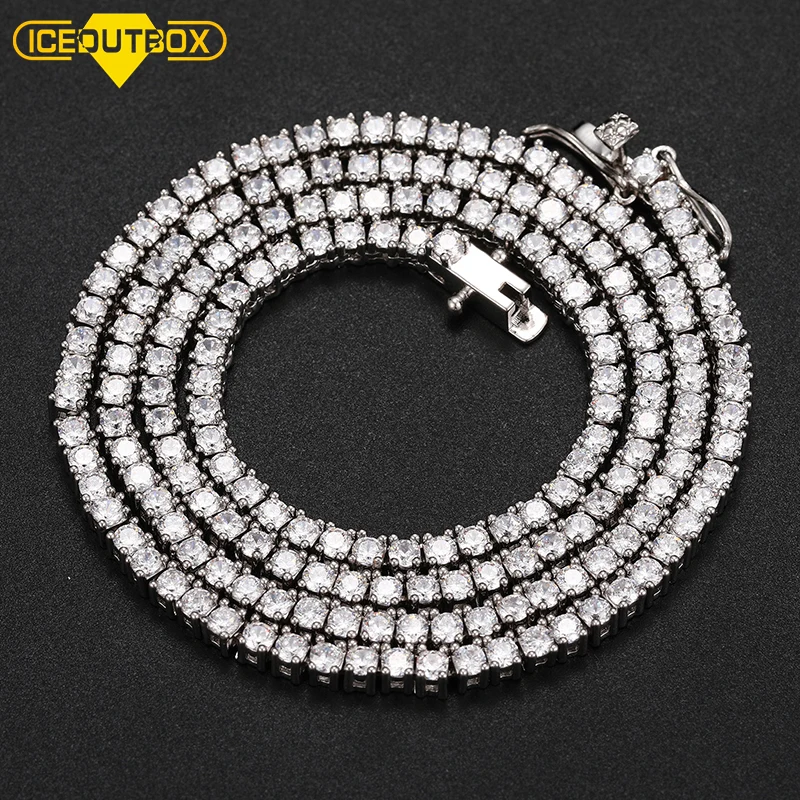 

2.5mm Brass Zircon Tennis Chain 1 Row Necklace Hip hop Bling Jewelry Gold Silver CZ Tennis Chain Necklace Iced Out