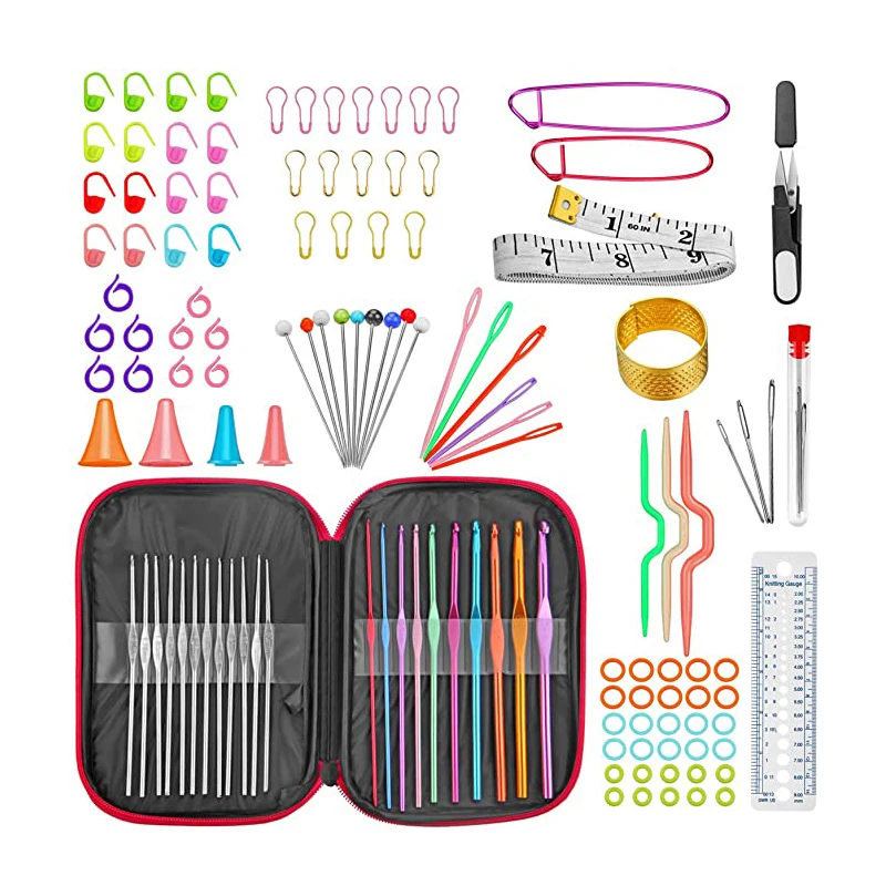 

100 Pcs Crochet Hook Set with Yarn Knitting Needles Sewing Tools Full Set, Multicolor