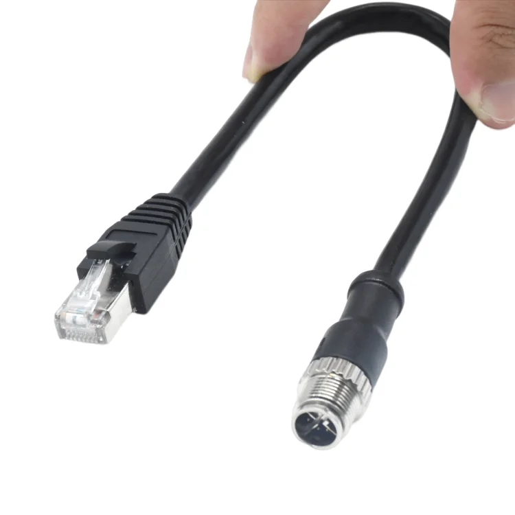 

Connector suppliers transmit M12x code 8-pin male plug CAT 6A to RJ45 M12 waterproof connector PVC