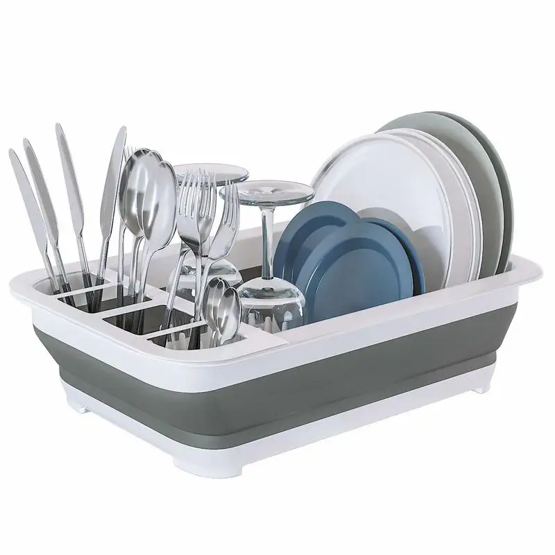 

Kitchen Folding Storage Collapsible Dish Rack and Cutlery Holder Portable Dish Drying Rack Drainer and Utensil Dryer