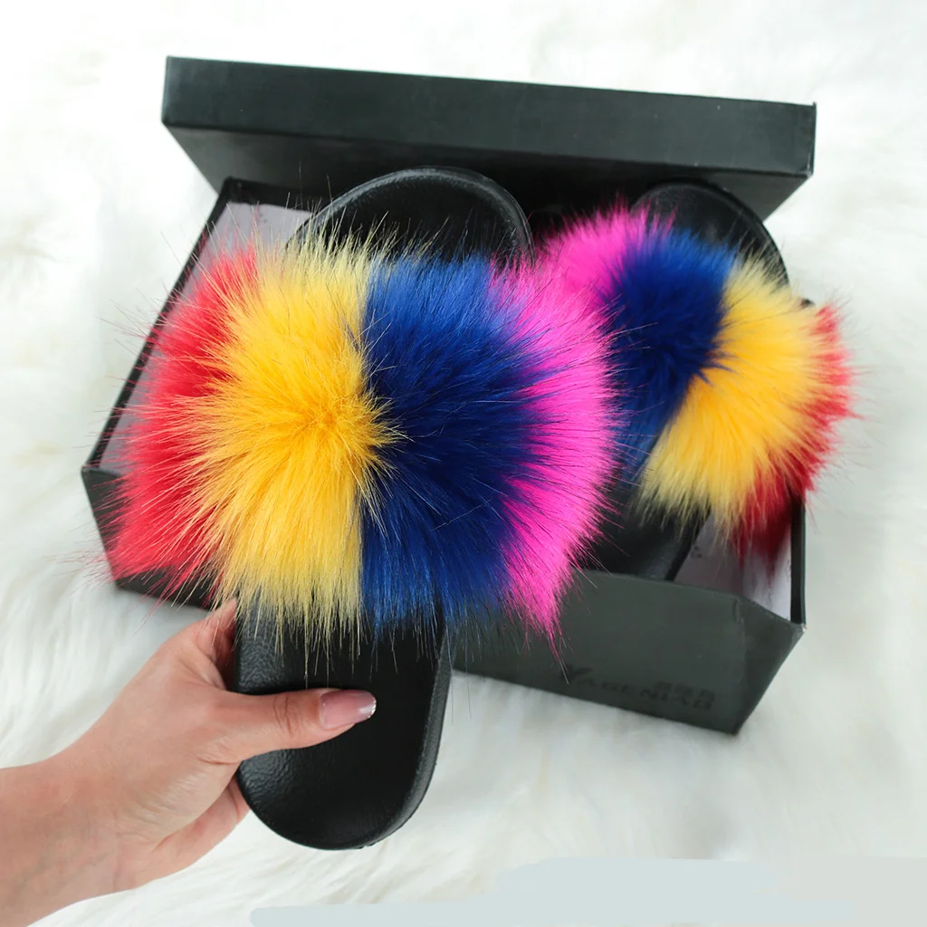 

Faux Fur Slides Women Summer Slippers Home Shoes Woman Faux Fur Sandals Female 2021