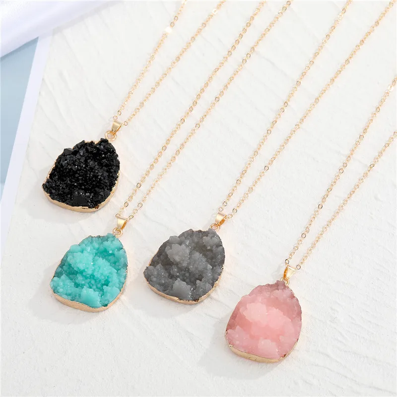 

Natural stone irregular twisted iron wire amethyst pink spar white crystal pendant necklace for women or man, As picture