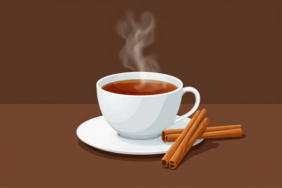 Cinnamon sticks being used to stir a cup of tea with steam rising