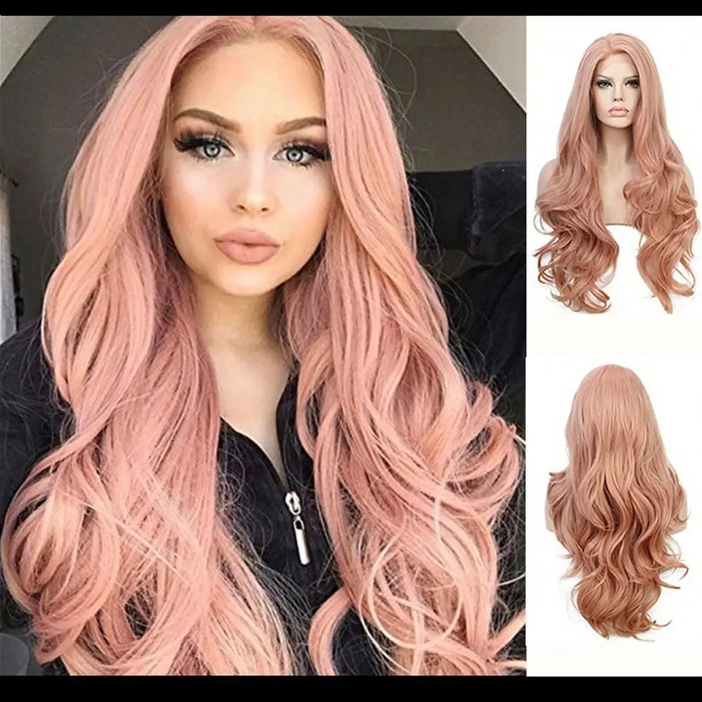 

Synthetic Wigs For Women Natural Curly Pink Long Wigs Cosplay Headgear, Pics