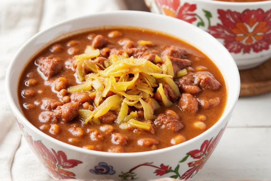 Close-up of steaming hot chili in a bowl