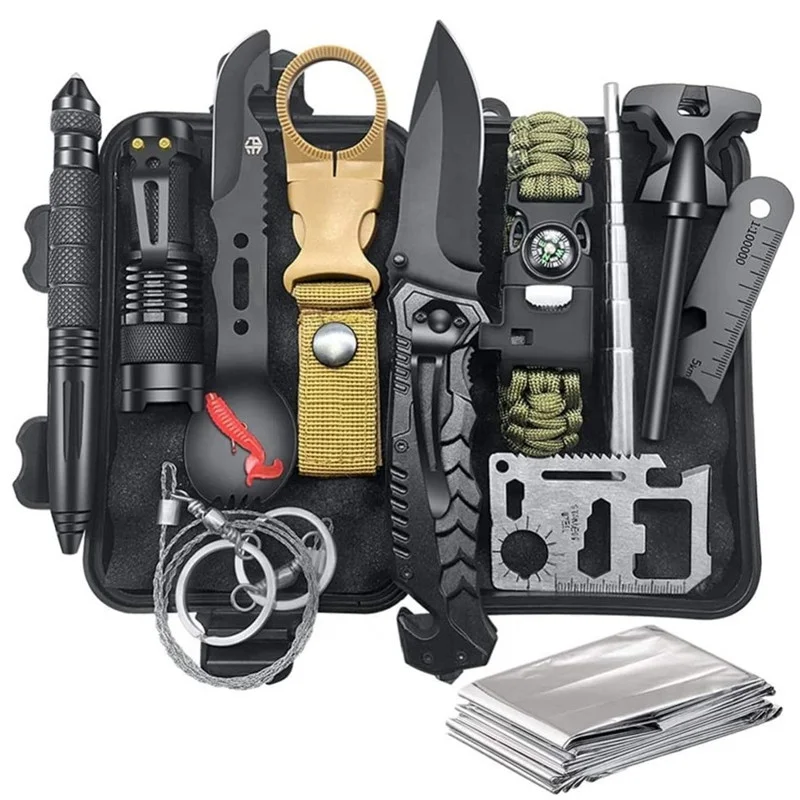 

14 in 1 Survival Gear Gift Tactical Outdoor Survival Camping Hiking EDC Tool Emergency Survival Kit Set, Multicolor