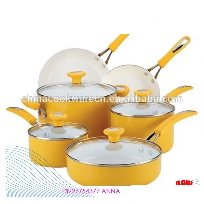 

10pcs yellow aluminum ceramic cookware set, Any color for you
