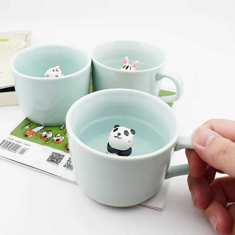 

2021 Latest Personalized Mugs 350ml Animal Cartoon Milk Coffee Kid Cup 3D Ceramic Water Mugs Birthday Gifts Present, White