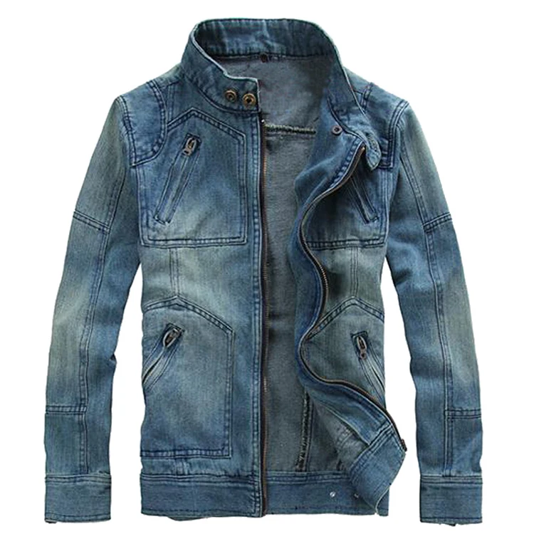 

Street Style Denim Jacket Men's Hoodie Casual Blue Coat Jean Hoody Zipper Pocket Jackets Quilted Cotton Jacket, The picture color