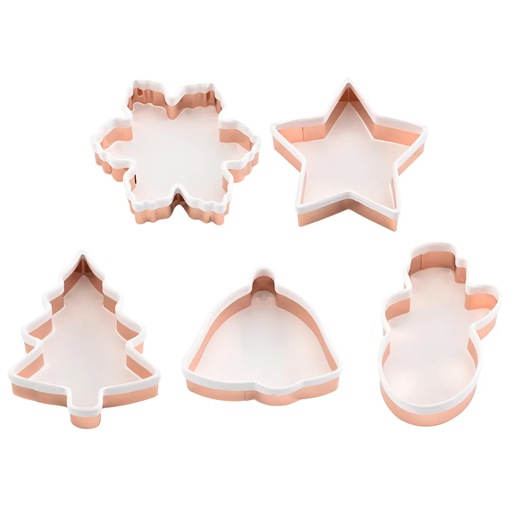 
5Piece Christmas Cookie Cutter Set with Copper Finished with Silicone Dipped 