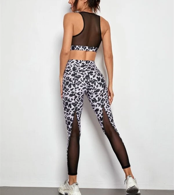 

Custom Logo Womens Tracksuit Active Wear Crop Fitness Yoga Set Contrast Mesh Sports Bra & Leggings Seamless Two Pieces Yoga suit, Multicolor