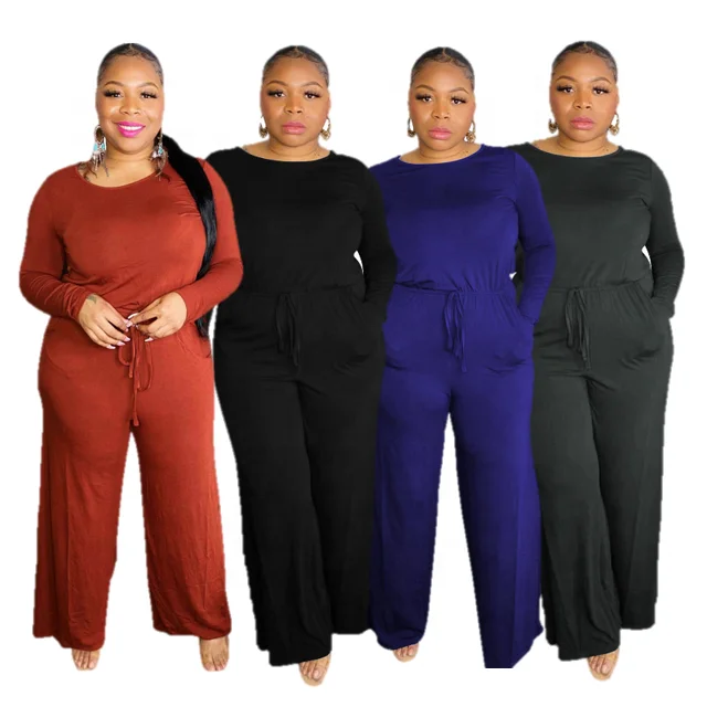 

Autumn And Winter Women Over Size Solid Color Loose Wide Leg Jumpsuit Lady Plus Size Basic Jumpsuit Pants Set