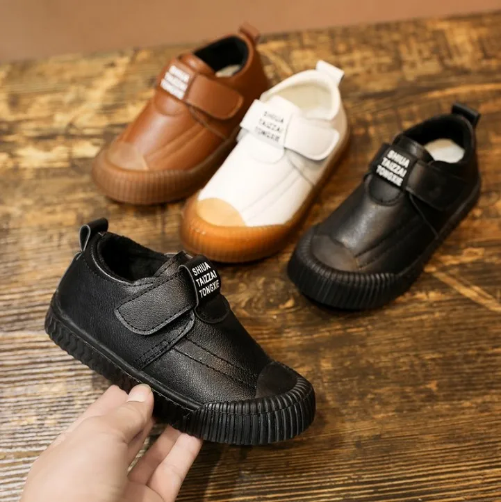 

Custom Logo Cheap Black Kids Boys Children Casual Wonderful Leather School Shoes for Boys and Girls Zapatos Para Ninos, White/black/pink