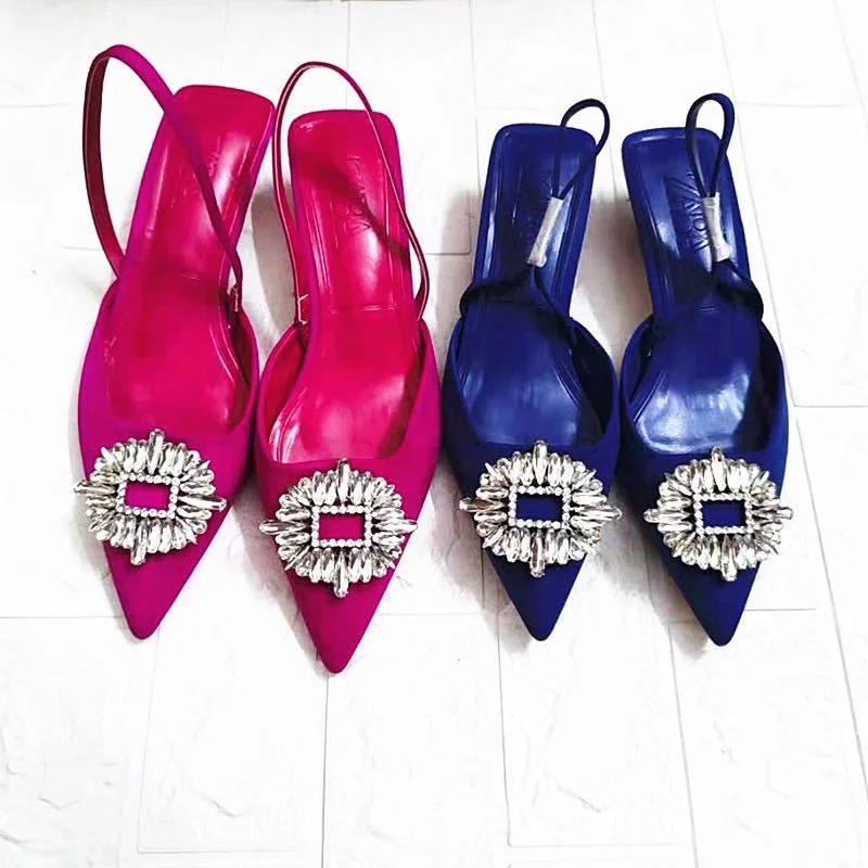 

2021 Summer New diamond button leather Pumps Rubber Outsole ladies high heel sandals