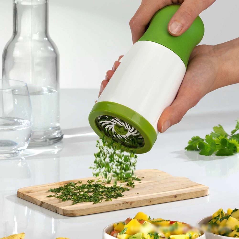 

CL429 Stainless Steel Manual Herb Mill Vegetable Grinder Chopper Condiment Container Shaker Mills Kitchen Parsley Spice Mincer, White green