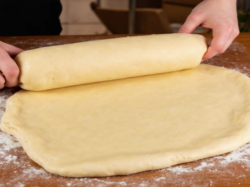 Homemade crescent roll dough being rolled out