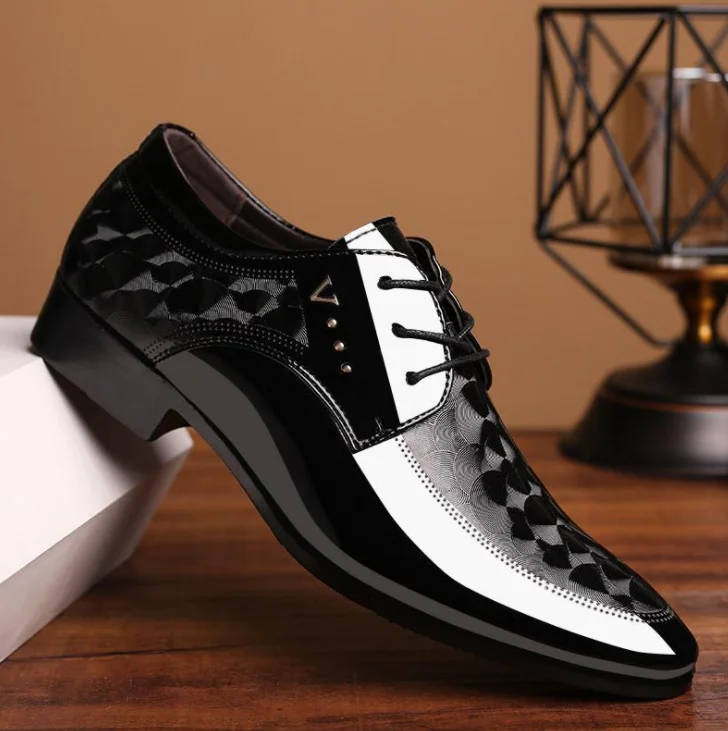 

2021 Men dress shoes office business Formal Fashion patent Leather Dress Shoes large size, Brown black