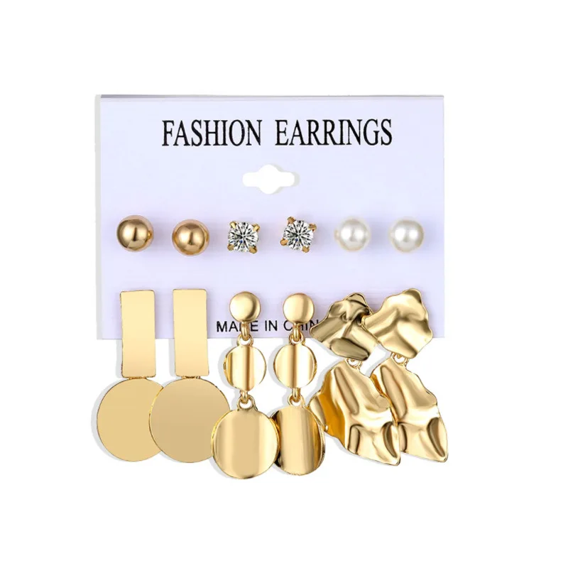 

20395-6 New earrings set cold wind geometric disc earrings women's irregular metal earrings 6 pairs/card