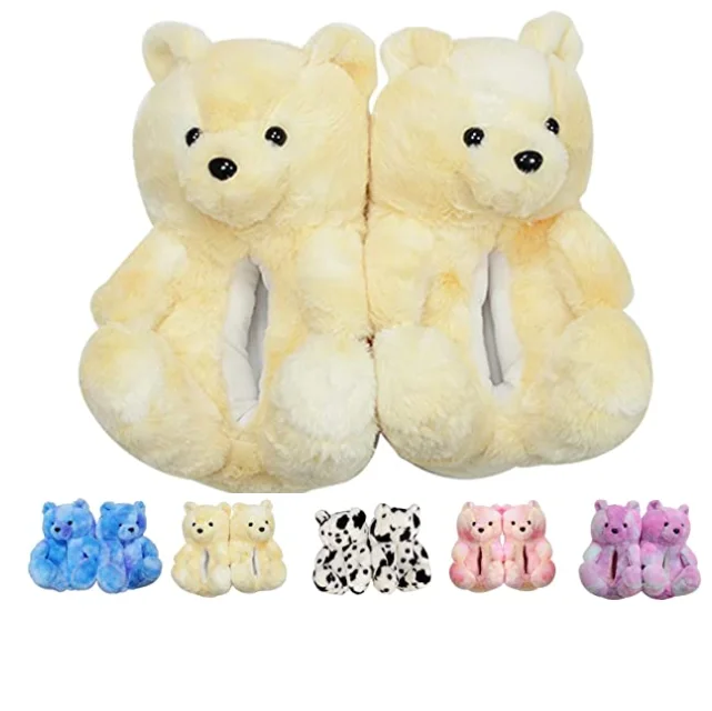 

Lovely Fashion Winter Warm Teddy Bear house slippers Plush Slides bear slippers for adults pink teddy bear slippers