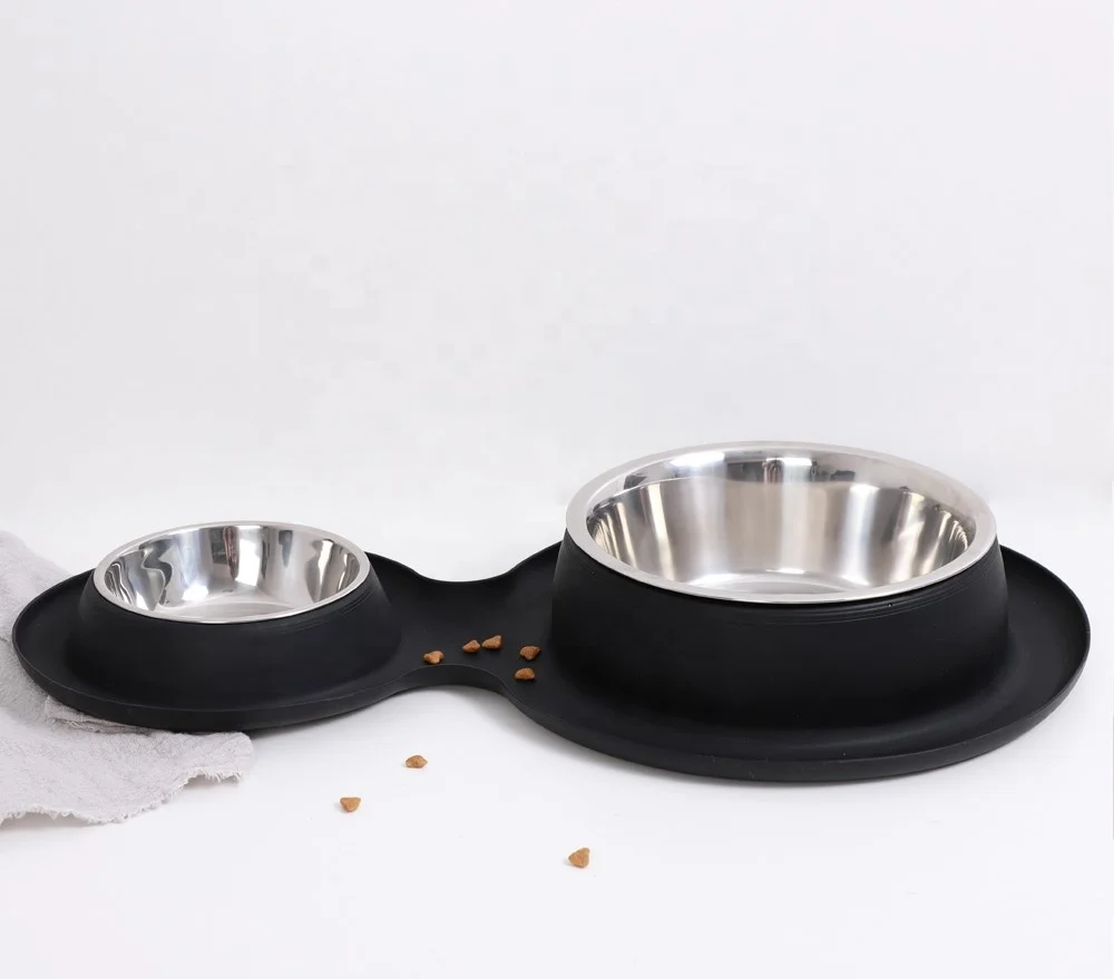 

hot sales double dog bowl Silicone+stainless steel dog bowls for dogs small and big pet bowls
