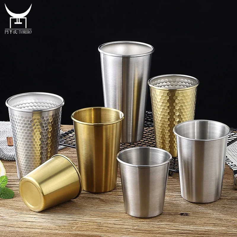 

304 Stainless steel pint cup bar beer water cup portable camping mug diamond honeycomb pattern hammer texture coffee mug