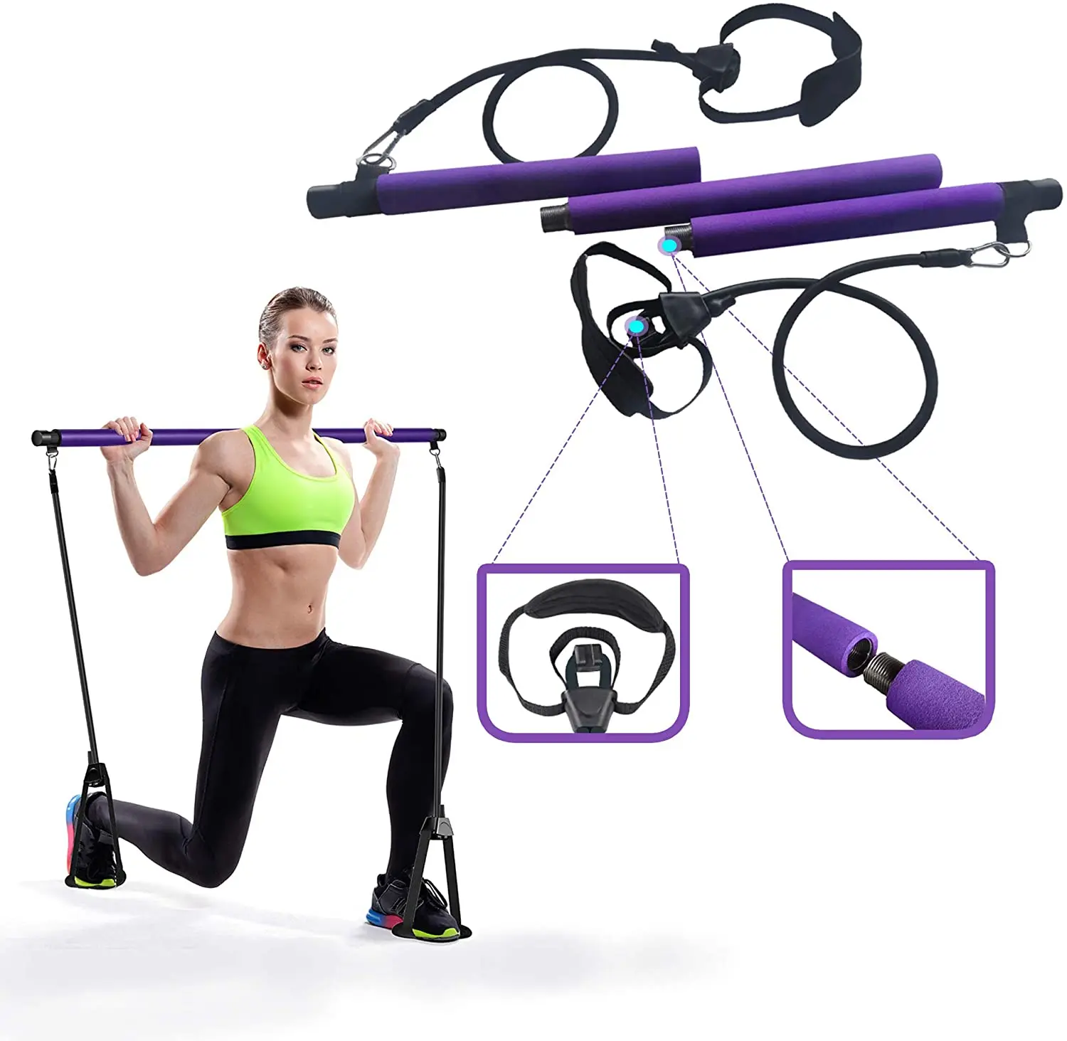 

Amazon High Quality Pilates Bar Adjustable Portable Pilates Exercise Stick Kit Exercise Pilates Bar Set, Pink, blue, purple