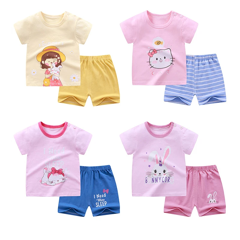 

2022 summer setelan baju anak perempuan baby toddler children clothes suits cartoon shorts 2 pcs cotton kid girls clothing sets