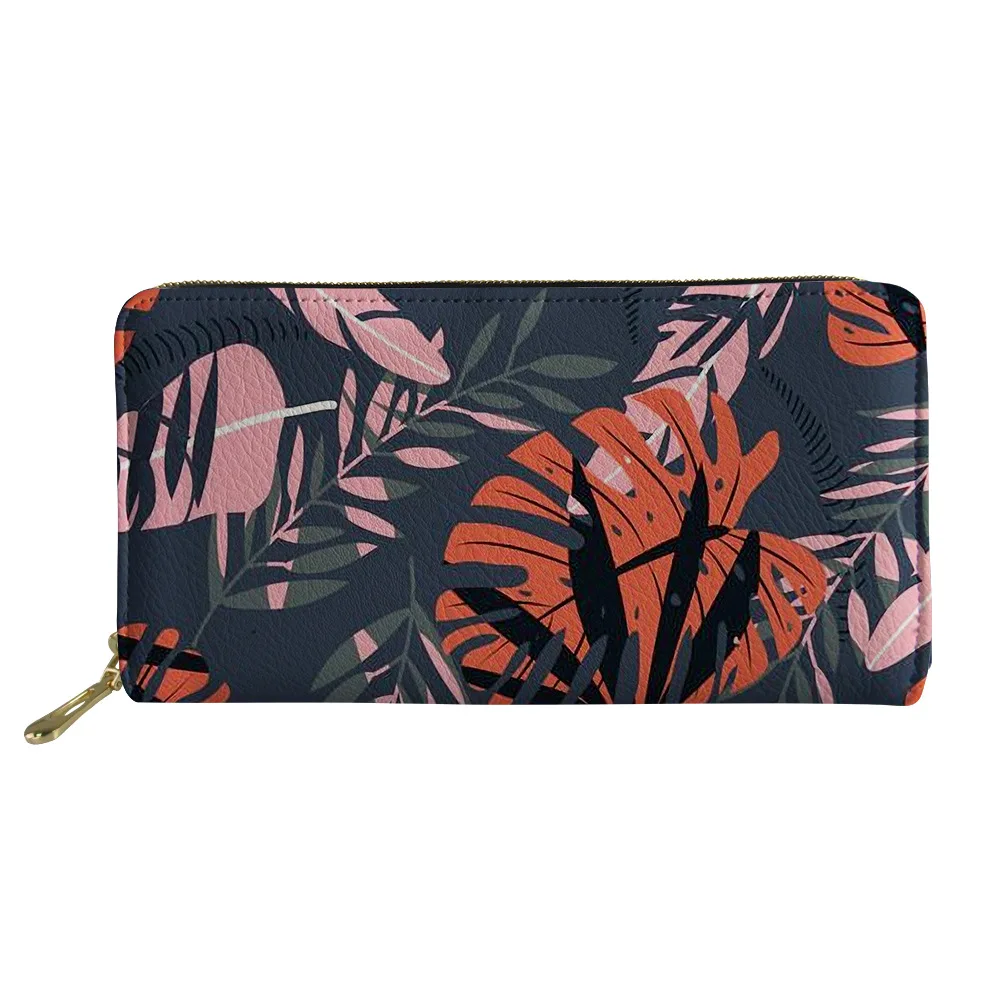 

Fashion multifunctional Tribal Female Design leaf pattern Printed card holder Wallet Customized Ladies Pu Wallet Purse